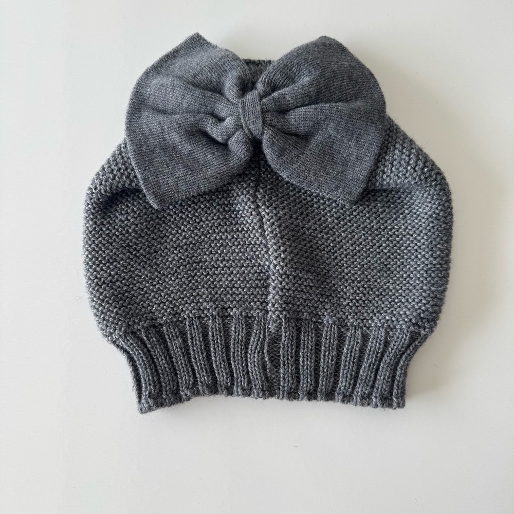 Helene Berman Wool Bow Beanie Gray One Size